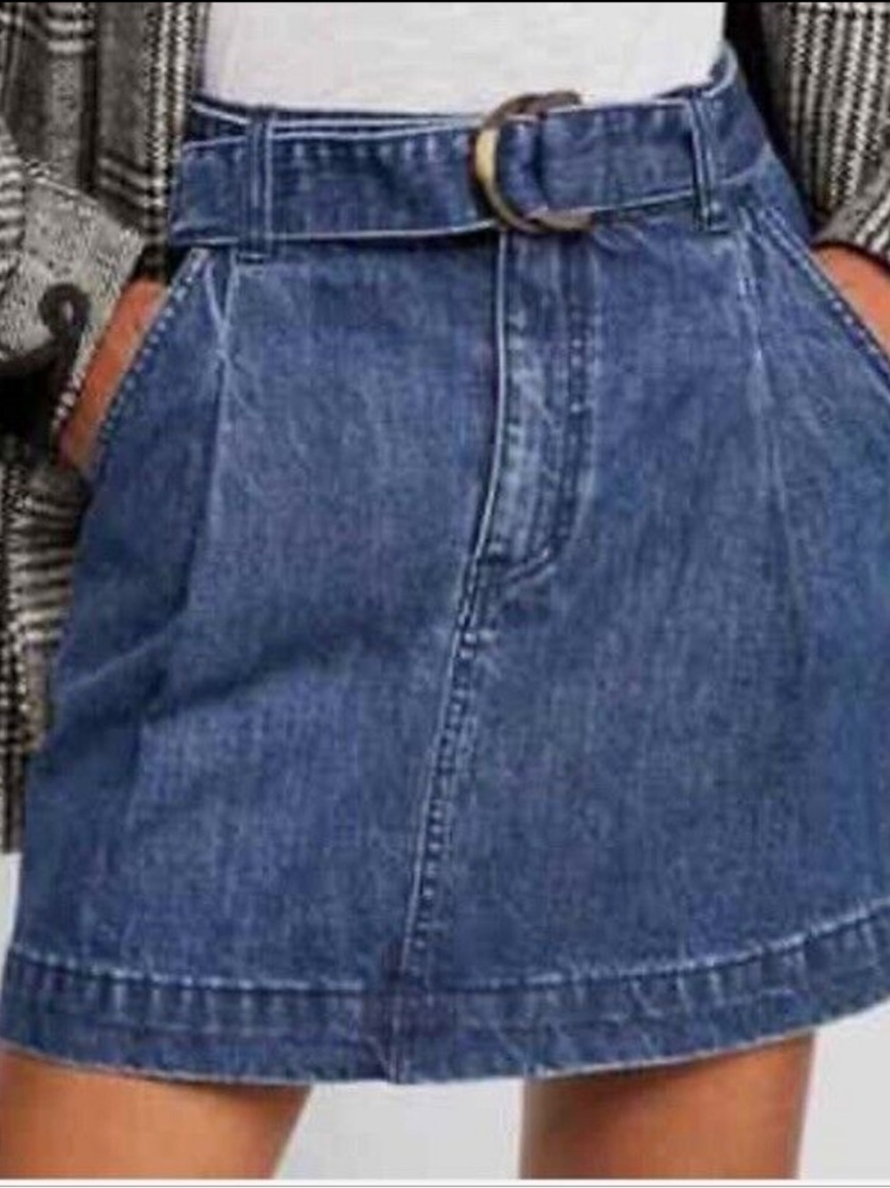 We The Free/Free People Jade Belted Denim Pleated Mini Skirt Pockets Size 26